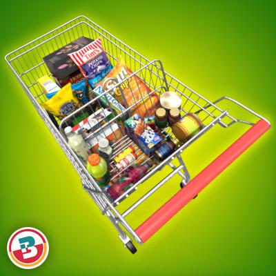 3D Model of Shopping cart full of grocery products - 3D Render 4
